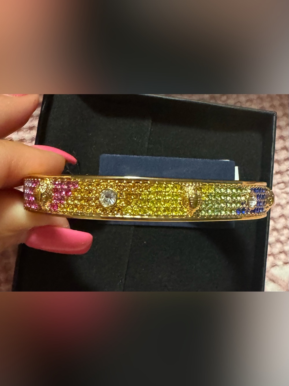 Kurt Geiger Gold Bangle with Multicolor Crystal Gradient